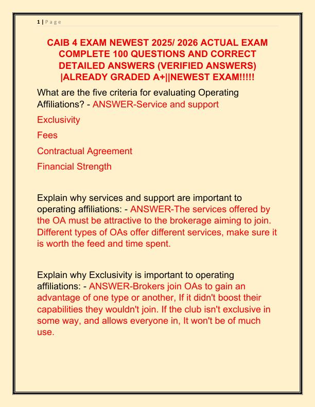 CAIB 4 EXAM NEWEST 2025 ACTUAL EXAM COMPLETE 100 QUESTIONS AND CORRECT DETAILED ANSWERS