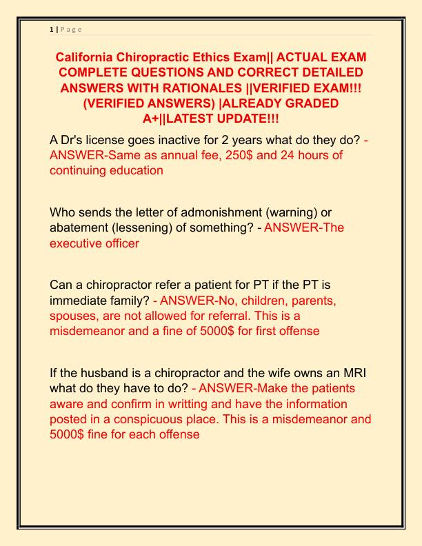 California Chiropractic Ethics Exam