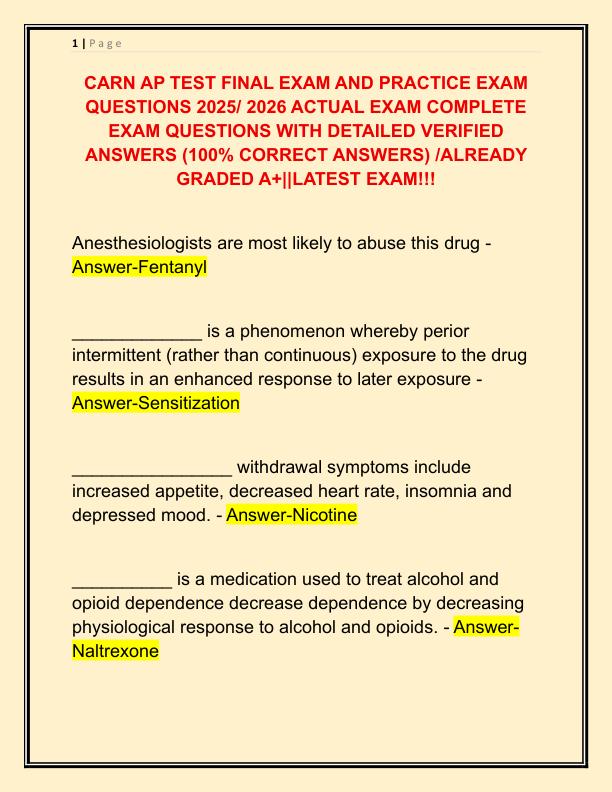 CARN AP TEST FINAL EXAM AND PRACTICE EXAM QUESTIONS 2025