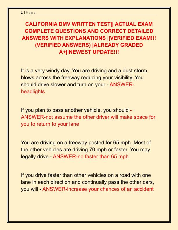 CALIFORNIA DMV WRITTEN TEST