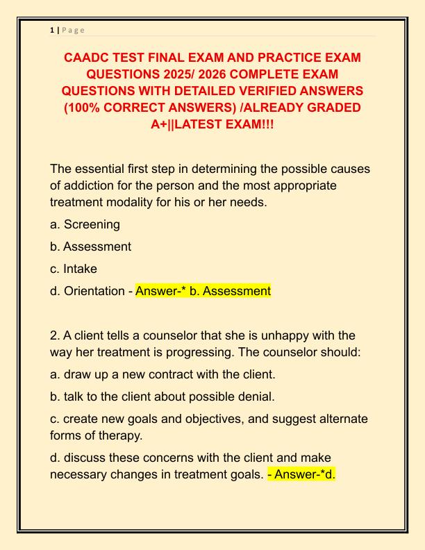 CAADC TEST FINAL EXAM AND PRACTICE EXAM QUESTIONS 2025