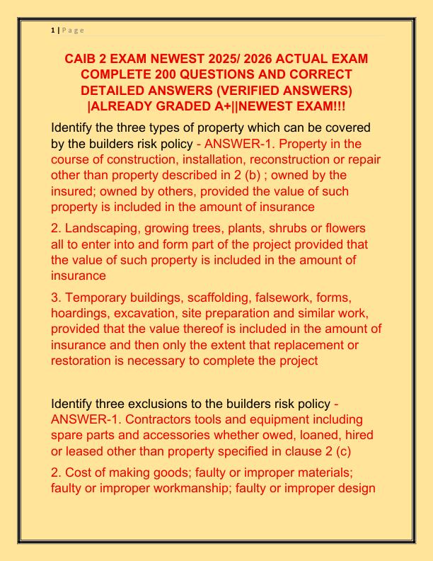 CAIB 2 EXAM NEWEST 2025 ACTUAL EXAM COMPLETE 200 QUESTIONS AND CORRECT DETAILED ANSWERS