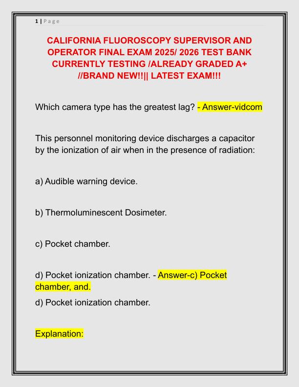 CALIFORNIA FLUOROSCOPY SUPERVISOR AND OPERATOR FINAL EXAM 2025