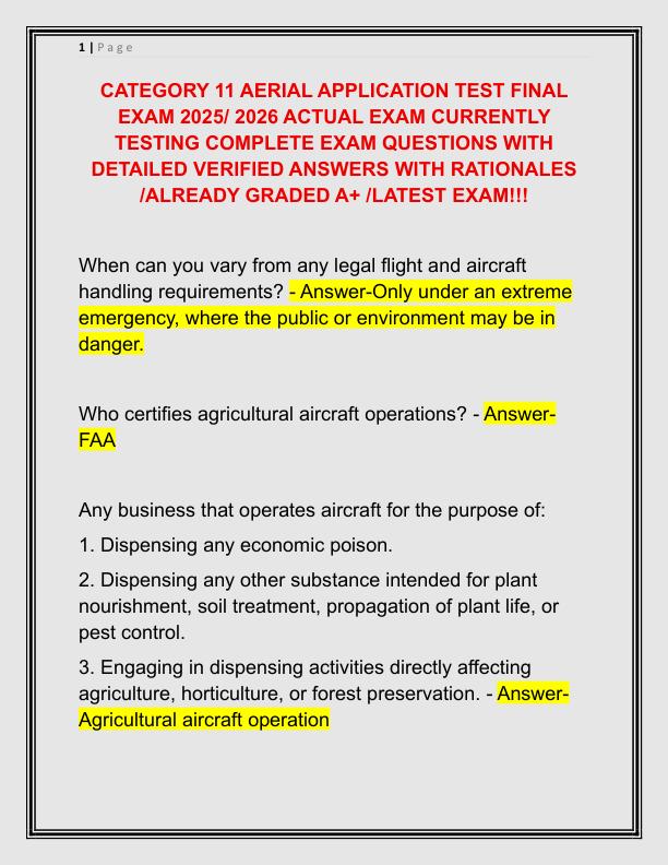 CATEGORY 11 AERIAL APPLICATION TEST FINAL EXAM 2025