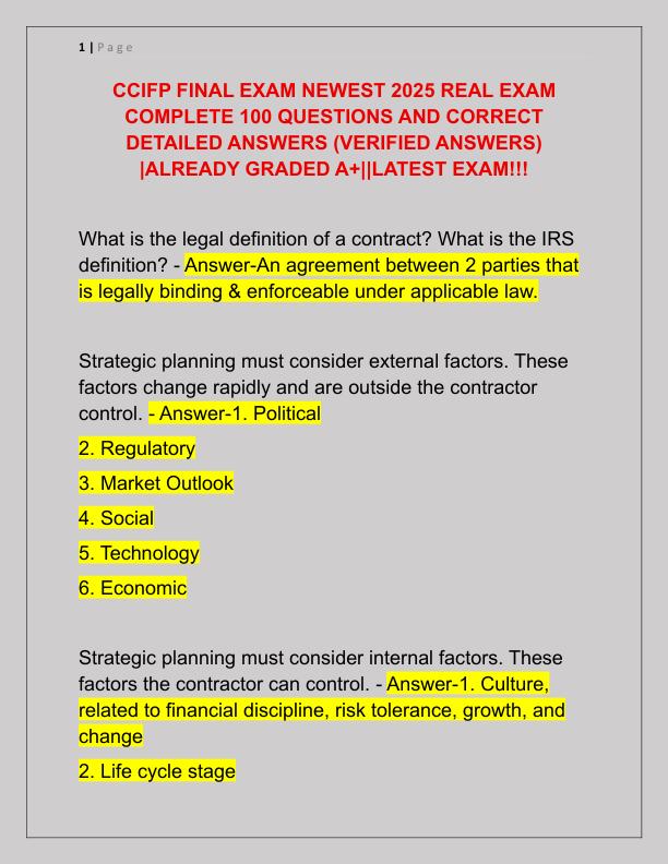 CCIFP FINAL EXAM NEWEST 2025 REAL EXAM COMPLETE 100 QUESTIONS AND CORRECT DETAILED ANSWERS