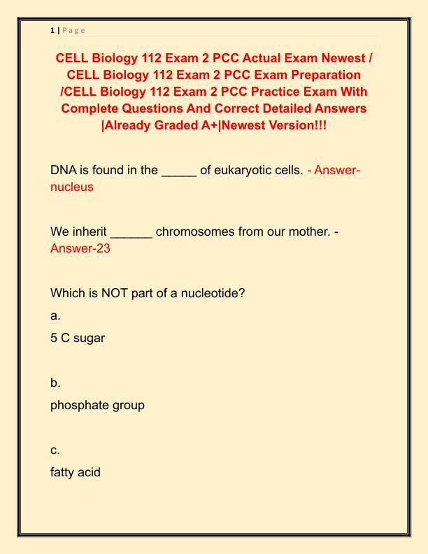 CELL Biology 112 Exam 2 PCC Actual Exam Newest