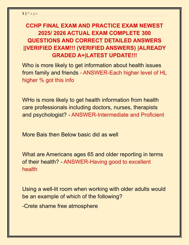 CCHP FINAL EXAM AND PRACTICE EXAM NEWEST 2025 ACTUAL EXAM COMPLETE 300 QUESTIONS AND CORRECT DETAILED ANSWERS