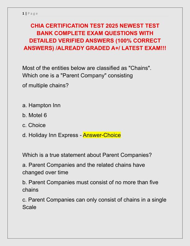 CHIA CERTIFICATION TEST 2025 NEWEST TEST BANK COMPLETE EXAM QUESTIONS WITH DETAILED VERIFIED ANSWERS