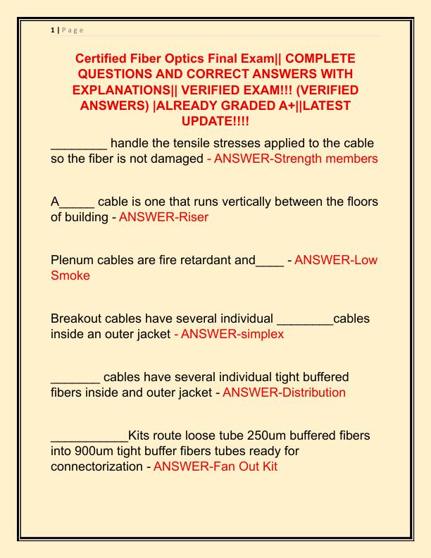 Certified Fiber Optics Final Exam