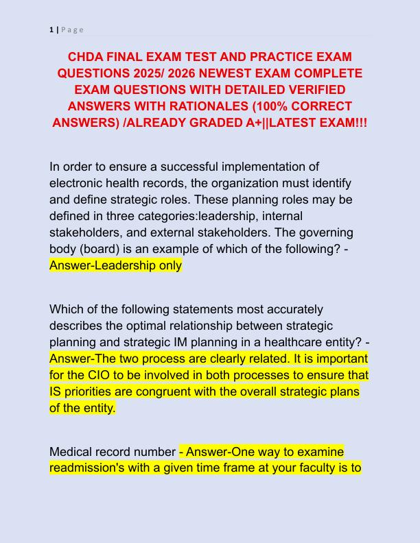 CHDA FINAL EXAM TEST AND PRACTICE EXAM QUESTIONS 2025