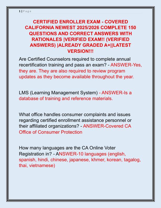 CERTIFIED ENROLLER EXAM