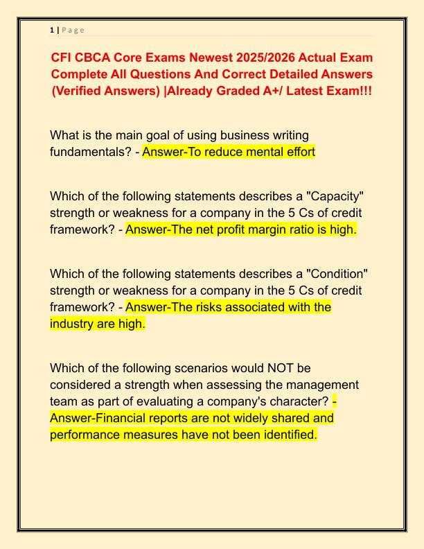 CFI CBCA Core Exams Newest 2025