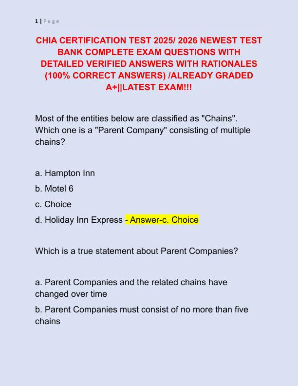 CHIA CERTIFICATION TEST 2025