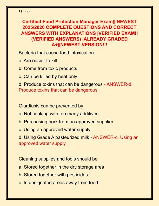 Certified Food Protection Manager Exam