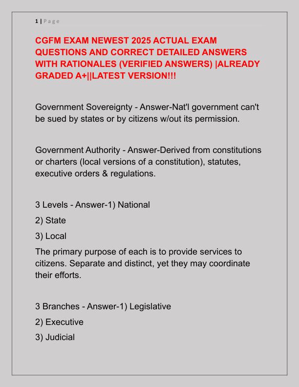 CGFM EXAM NEWEST 2025 ACTUAL EXAM QUESTIONS AND CORRECT DETAILED ANSWERS WITH RATIONALES