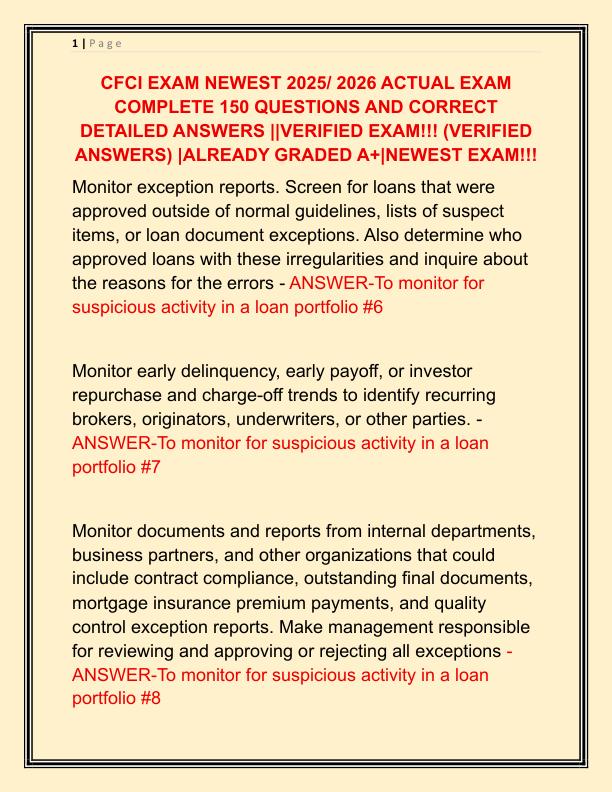 CFCI EXAM NEWEST 2025 ACTUAL EXAM COMPLETE 150 QUESTIONS AND CORRECT DETAILED ANSWERS