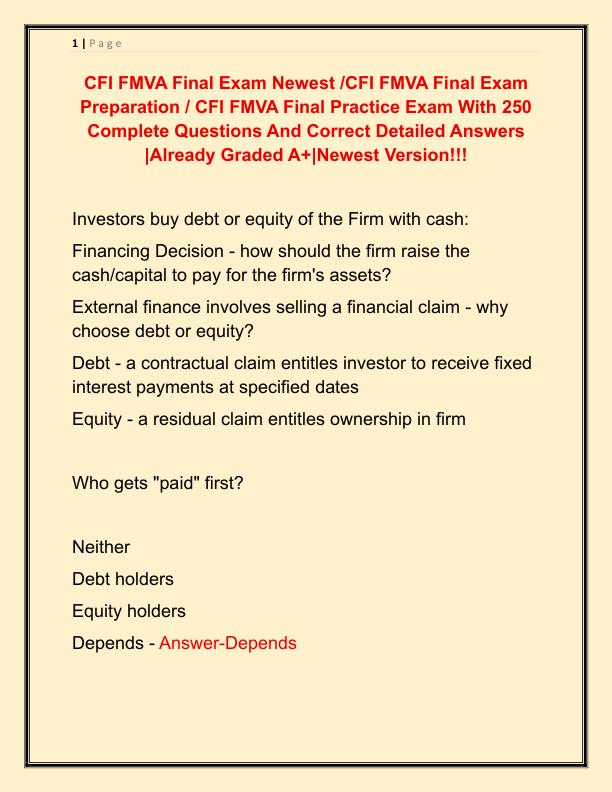 CFI FMVA Final Exam Newest