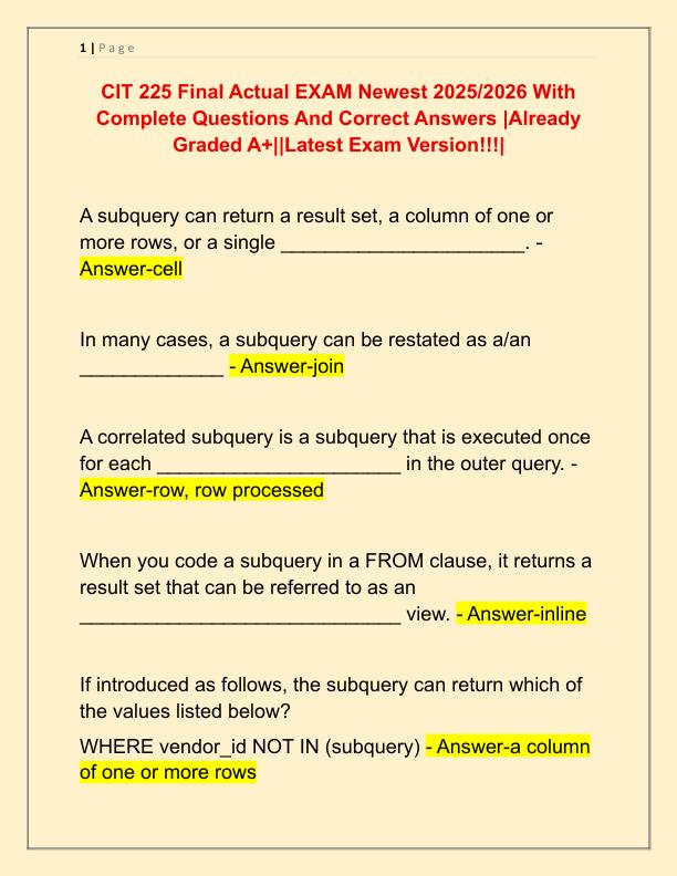 CIT 225 Final Actual EXAM Newest 2025