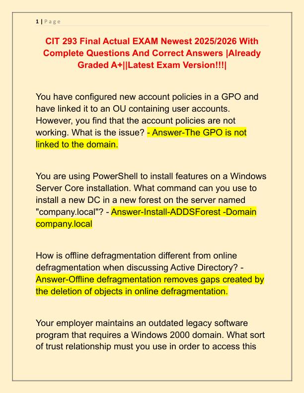 CIT 293 Final Actual EXAM Newest 2025