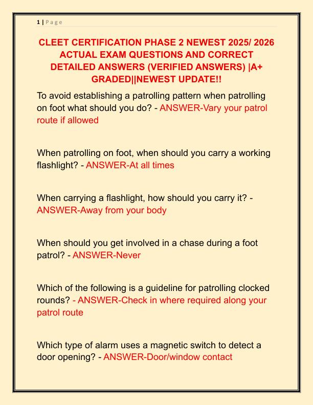 CLEET CERTIFICATION PHASE 2 NEWEST 2025 ACTUAL EXAM QUESTIONS AND CORRECT DETAILED ANSWERS