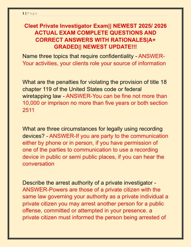 Cleet Private Investigator Exam