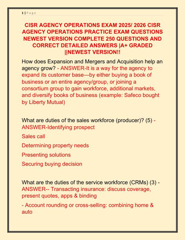 CISR AGENCY OPERATIONS EXAM 2025