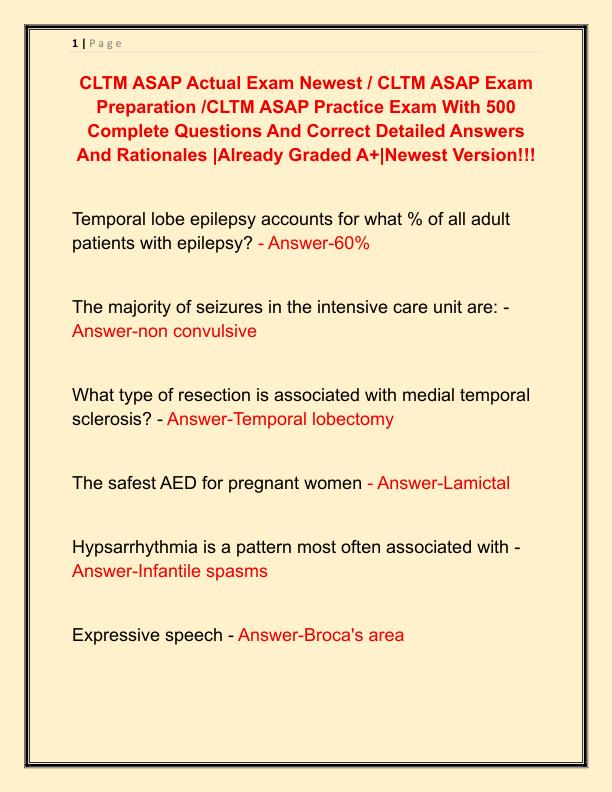 CLTM ASAP Actual Exam Newest