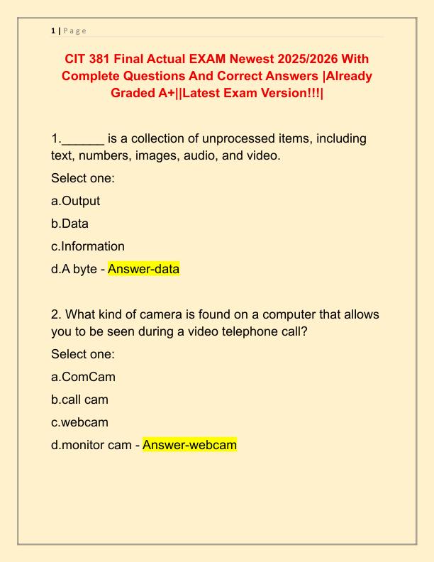 CIT 381 Final Actual EXAM Newest 2025
