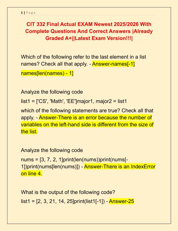 CIT 332 Final Actual EXAM Newest 2025