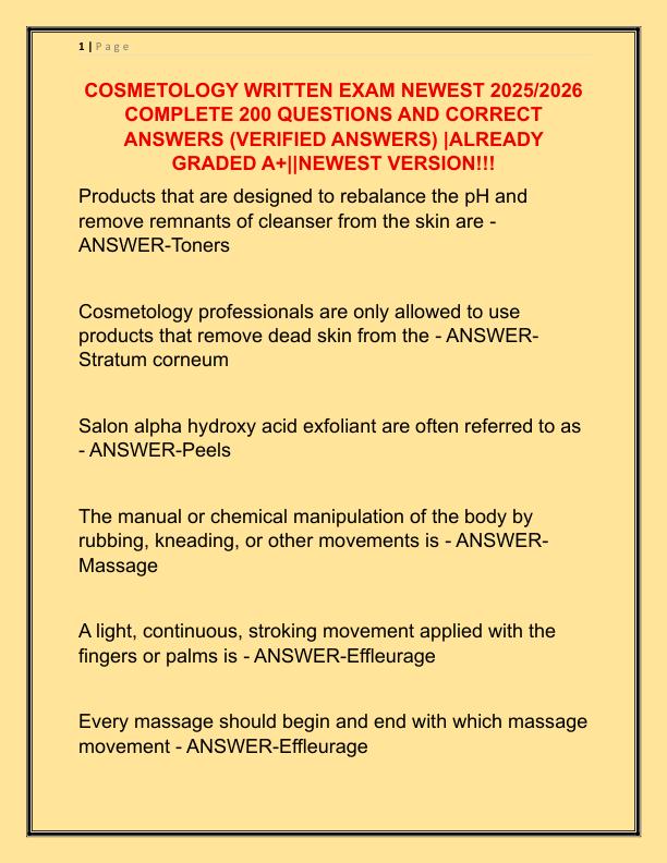 COSMETOLOGY WRITTEN EXAM NEWEST 2025