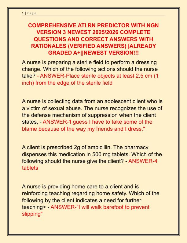 COMPREHENSIVE ATI RN PREDICTOR WITH NGN VERSION 3 NEWEST 2025