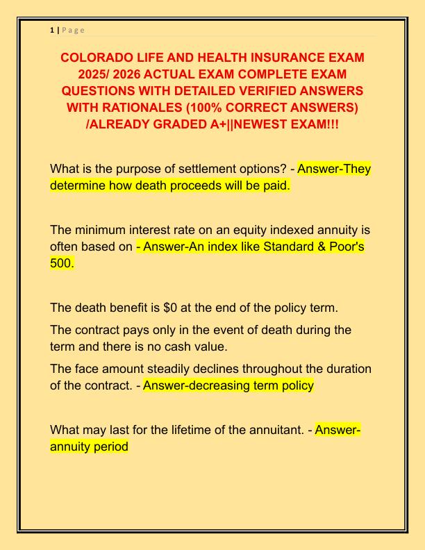 COLORADO LIFE AND HEALTH INSURANCE EXAM 2025