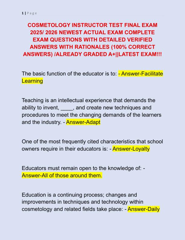COSMETOLOGY INSTRUCTOR TEST FINAL EXAM 2025