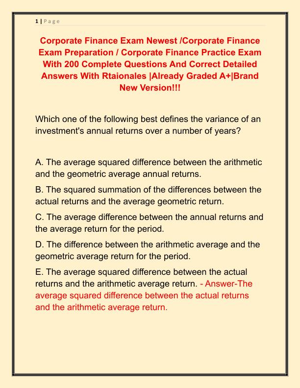 Corporate Finance Exam Newest