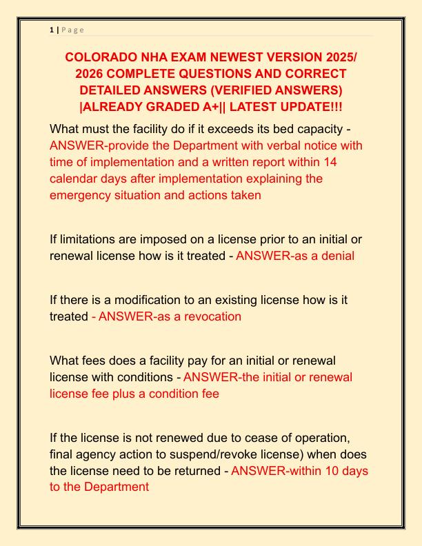 COLORADO NHA EXAM NEWEST VERSION 2024