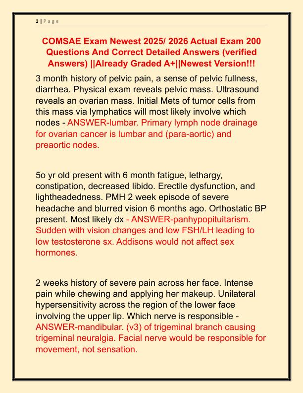 COMSAE Exam Newest 2025 Actual Exam 200 Questions And Correct Detailed Answers