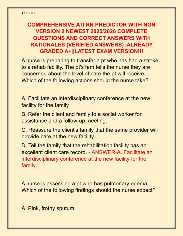 COMPREHENSIVE ATI RN PREDICTOR WITH NGN VERSION 2 NEWEST 2025