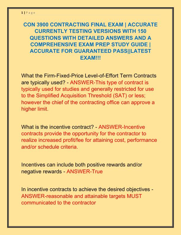 CON 3900 CONTRACTING FINAL EXAM