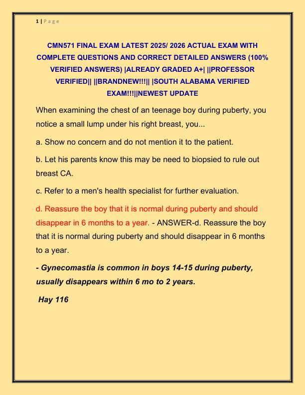 CMN571 FINAL EXAM LATEST 2025 ACTUAL EXAM WITH COMPLETE QUESTIONS AND CORRECT DETAILED ANSWERS