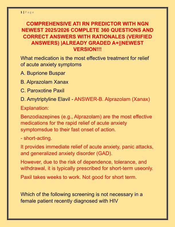 COMPREHENSIVE ATI RN PREDICTOR WITH NGN NEWEST 2025