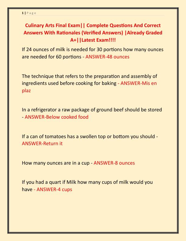 Culinary Arts Final Exam