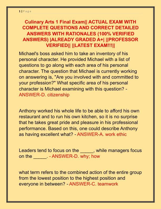 Culinary Arts 1 Final Exam