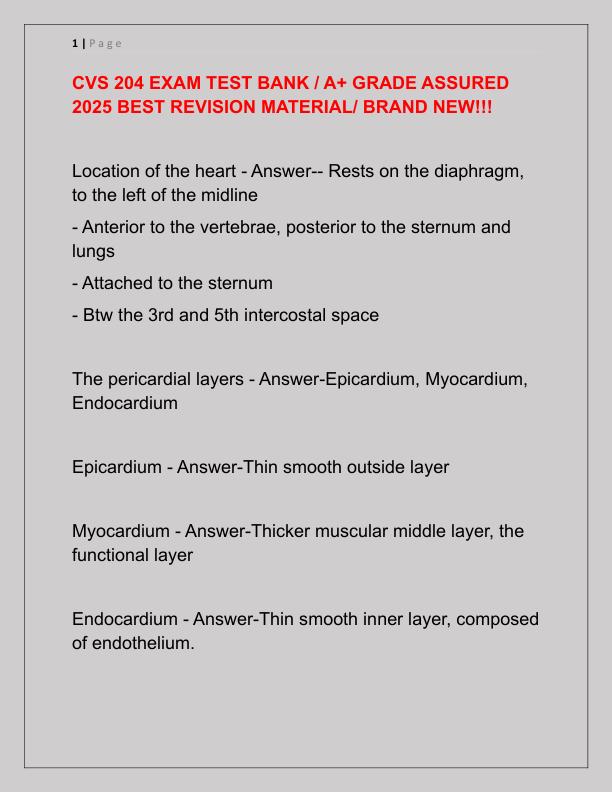 CVS 204 EXAM TEST BANK