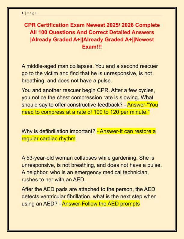 CPR Certification Exam Newest 2025