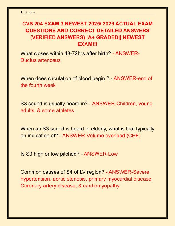 CVS 204 EXAM 3 NEWEST 2025 ACTUAL EXAM QUESTIONS AND CORRECT DETAILED ANSWERS