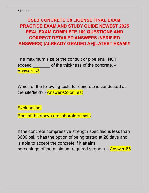 CSLB CONCRETE C8 LICENSE FINAL EXAM