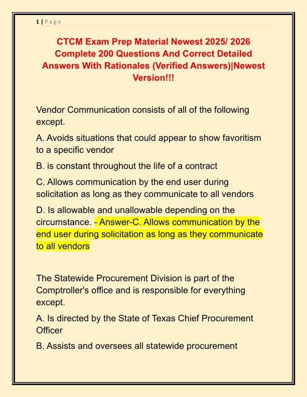 CTCM Exam Prep Material Newest 2025