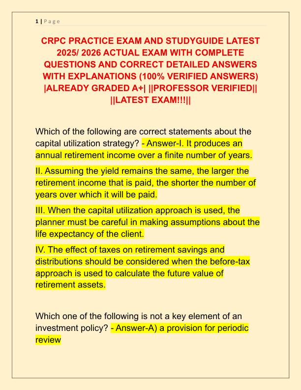 CRPC PRACTICE EXAM AND STUDYGUIDE LATEST 2025