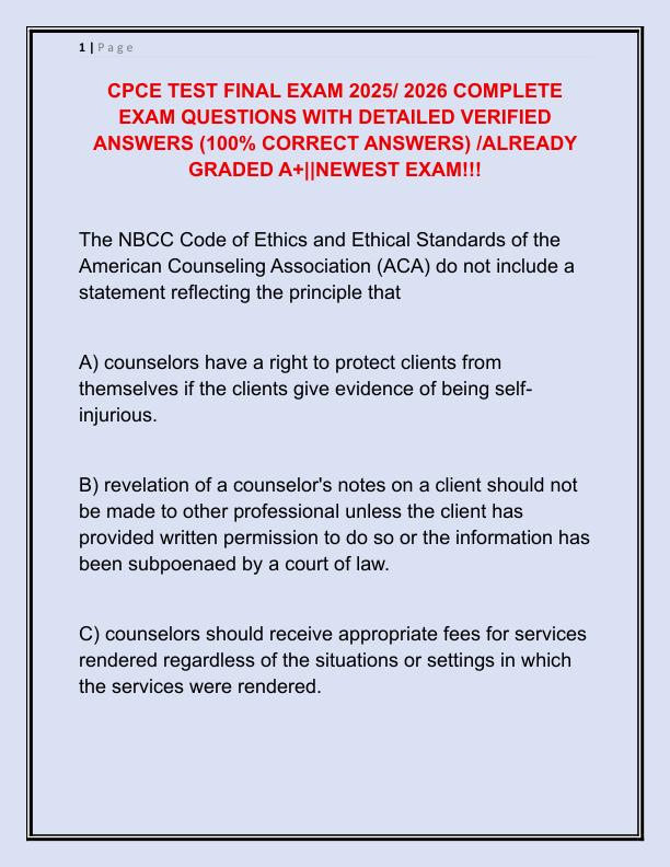 CPCE TEST FINAL EXAM 2025