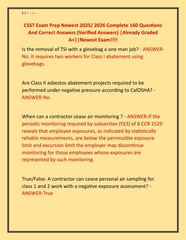 CSST Exam Prep Newest 2025 Complete 160 Questions And Correct Answers